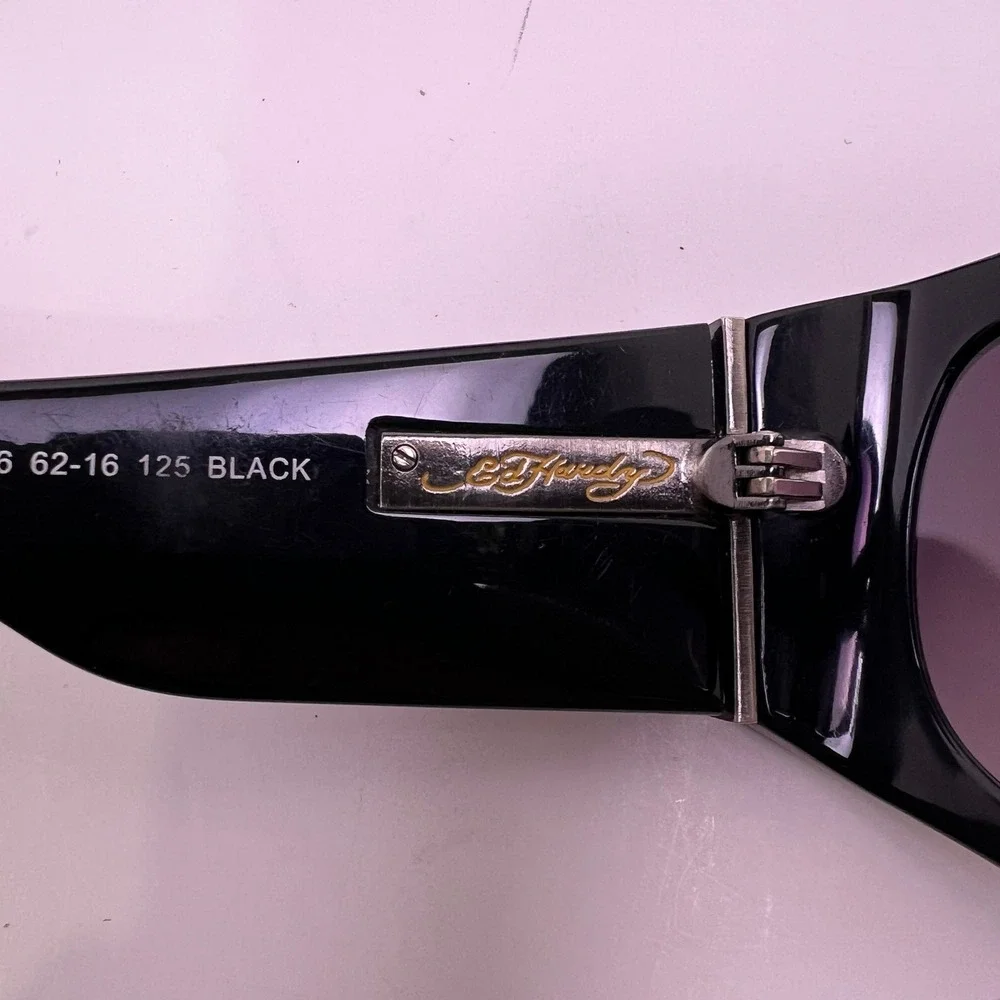 Ed Hardy Rhinestone Skull Shield Sunglasses Womens Black Acetate